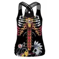Débardeur noir pour femme avec tête de mort steampunk 3D et engrenages mécaniques - Style Squelette Engrenage Mécanique (B104-068)