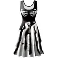 Vestido skater sin mangas de Halloween con manos de esqueleto y falda de rayas acampanada - S / Patrón de Rayas de Esqueleto en Blanco y Negro (B220-1007)