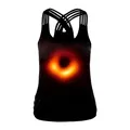 Débardeur de yoga noir avec imprimé 3D trou noir et fines bretelles croisées au dos - Style trou noir rouge orangé (B104-045)