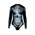 Costume da bagno intero a maniche lunghe con stampa di teschio e rose gotiche - S/M / Stile Teschio Rosa Nero (WB120-029)
