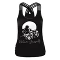 Women's black skull print tank top with crossover straps and 'Believe Yourself' text - S / Skull & Rose Style (WB104-129)