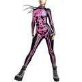 Tuta da donna per Halloween con stampa scheletro 3D neon e dettaglio cuore blu lucido - S / Scheletro Rosa Neon (B251-1021)