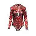 Body donna a maniche lunghe con stampa digitale armatura meccanica rossa e oro - S/M / Stile Armatura Meccanica Rosso Oro (WB120-031)