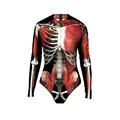Body a maniche lunghe da donna con stampa anatomica 3D di teschio e scheletro umano - S/M / Stile Anatomico Muscolo Scheletro (WB120-032)