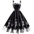 Zwarte gothic A-lijn slipjurk voor dames met schedel- en rockhandprint voor Halloween - XL / Schedel Gebaar Print (B361-1012)