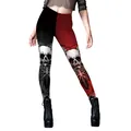 Women's Halloween skull print leggings in red and black split color gothic style - S / Red And Black Skeleton Style (B416-1031)