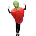 Adult strawberry costume set including red seed-printed tunic and green leaf headpiece - Pd-1001 Strawberry / One Size