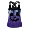 Women's Halloween skull print tank top with purple tie-dye and cross back straps - S / Purple Tie-dye Pumpkin Style (WB104-132)