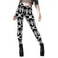 Black high-waisted leggings with white skull and bone digital prints for Halloween - S / Pink Blush Cute Skull Style (B416-1035)