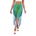 Mermaid leggings with colorful fish scale print and translucent side fins for cosplay - S / Green Blue Pink Gradient (B242-1021)