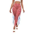 Women's red mermaid scale leggings with high waist and blue gradient fin accents - S / Red Polka Dot Scale (B242-1023)
