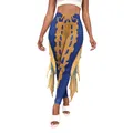 Deep blue mermaid leggings with golden totem print and decorative side fins - Dark Blue Gold Totem (B242-1026)
