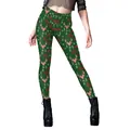 Legging de Noël vert foncé pour femme avec imprimés festifs de rennes et de flocons - M / Style Fond Vert Merry Christmas (B416-1087)