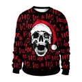 Schwarzes Weihnachts-Sweatshirt mit Totenkopf, Weihnachtsmannmütze und HO HO HO Aufdruck - Schwarz Totenkopf HO Buchstabe (SB102-139)
