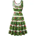 Christmas sleeveless A-line dress featuring green pine branch and red ball digital print - 2XL / Green Christmas Tree Print (B220-1010)