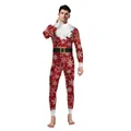Men's Christmas snowflake printed jumpsuit with red holiday theme and faux fur collar - S / Men's Christmas Snowflake Style (B142-470)