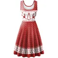Women's Christmas sleeveless A-line dress with festive reindeer and snowflake prints - 2XL / Red Reindeer Jacquard Print (B220-1011)