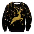 Zwarte kersttrui met gouden rendier- en sneeuwvlokprint, ideaal voor casual feestdagen - S / Zwart Goud Glitter Rendier Print(SWYS133)