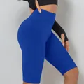 Short de cyclisme bleu à taille haute pour femmes avec design gainant ventre plat - Bleu