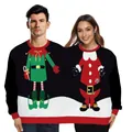 Matching couple's Christmas sweater with festive digital print and two-person fit - S/M / Santa and Elf (SB162-034)