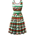 Women's sleeveless A-line Christmas dress with festive red wave pattern and cute dogs - 2XL / Stripe Dog Print (B220-1009)