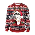 Christmas sweatshirt with husky print and festive fair isle pattern in red and blue - M / Red Husky Style (SB102-141)