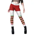 Legging de Noël pour femme avec rayures rouges et vertes et motif de fausse fourrure - S / Style Rayé Rouge Vert Blanc (B416-1083)