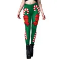 Forest green Christmas yoga leggings with red candy canes and festive bow prints - S / Green Candy Cane Style (B416-1077)
