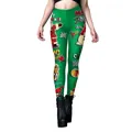 Women's Christmas yoga leggings featuring green festive cartoon prints and snowflake patterns - S / Green Cartoon Christmas Style (B416-1078)