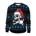 Christmas sweatshirt with skull and crossbones digital print in festive black and blue - M / Black Blue Jacquard Skull (SB102-137)