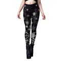 Women's black yoga leggings with white snowflake prints for Christmas and winter sports - S / Black Snowflake Style (B416-1079)