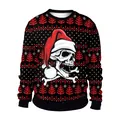 Black Christmas sweatshirt with skull wearing Santa hat and geometric snowflake print - M / Black Red Jacquard Skull (SB102-138)