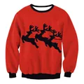 Rode kersttrui met zwarte rendier-silhouetten en geribbelde boorden in casual stijl - S / Rode Rendier Silhouet Print(SWYS131)