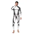 Men's muscle and fur print bodysuit for cosplay with long sleeves and high neck - S / Gray Gorilla Muscle Print (B142-480)
