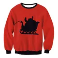 Rode kersttrui met zwarte boorden en silhouetprint van de kerstman op zijn slee - Rode Kerstman Slee Print(SWYS132)