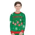 Kids green Christmas sweatshirt with red trim and festive white snowflake prints - T103-038 / L(140CM)