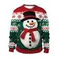 Kersttrui met 3D-sneeuwpopmotief en klassieke rood-groene feestelijke sneeuwvlokkenprints - M / Rode Sneeuwpop (SB102-142)