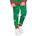 Kids green Christmas trousers with white snowflakes and red ribbed cuffs for holiday wear - XS(110CM) / Green Snowflake Print Pants (T102-043)