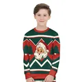 Kids Christmas sweatshirt set with vintage Santa Claus print and red ribbed cuffs - XS(110CM) / Red Green Santa Top (T103-039)