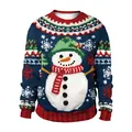 Kerst sweatshirt in marineblauw met 3D sneeuwman en feestelijke sneeuwvlok patronen - M / Blauwe Sneeuwpop (SB102-144)