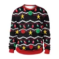 3D digital Christmas bell and light bulb print sweatshirt with festive pom poms - M / SB102-117 (Black Christmas Print)