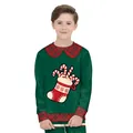 Forest green kids Christmas sweatshirt with plaid sleeves and candy cane stocking print - XS(110CM) / Green Christmas Stocking Top (T103-036)
