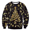 Zwarte kersttrui met gouden steampunk rendier en tandwielprint details erop - Zwart Tandwiel Mechanische Kerstboom Print(SWYS136)