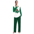 Kerstpyjama voor dames met witte Merry Christmas top en groene geruite broek - M / Groene Ruitjes Kerstboom Vrouwen (B239-1029)