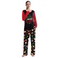 Women's Christmas pajama set with red raglan sleeves and festive holiday print pants - M / Red Christmas Pattern - Women (B239-1030)