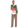 Women's Christmas pajama set featuring Santa print top and red-green striped pants - M / Tricolor Stripe Women (B239-1031)
