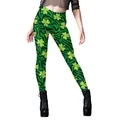 Women's green St. Patrick's Day leggings with shamrock prints and wavy pattern - S / Shamrock Wave Pattern (B416-1130)