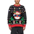 Pull de Noël noir avec motif renne de dessin animé et finitions en tricot rouge - S / Style Renne Lunettes de Soleil (SWYS143)