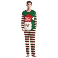 Donkergroene kerstpyjama voor heren met kerstman-opdruk en rood-wit gestreepte broek - M / Driekleurige Streep Mannen (B240-1023)