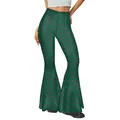 Women's St. Patrick's Day high-waisted flare pants with green and black plaid patterns - S / Green Plaid Style (B286-006)